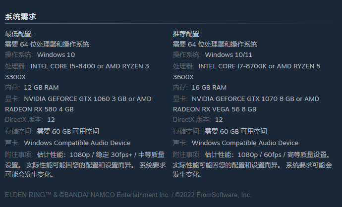 艾尔登法环pc配置要求图2