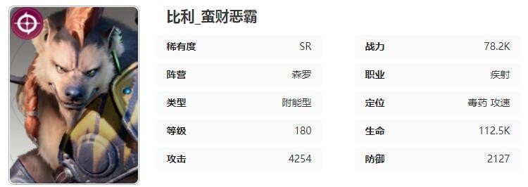 星际52区比利角色技能属性介绍