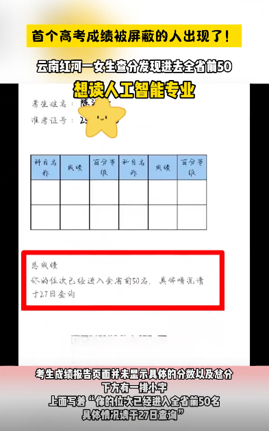 抖音热搜排行榜6月23日 首个高考成绩被屏蔽的人出现了图1